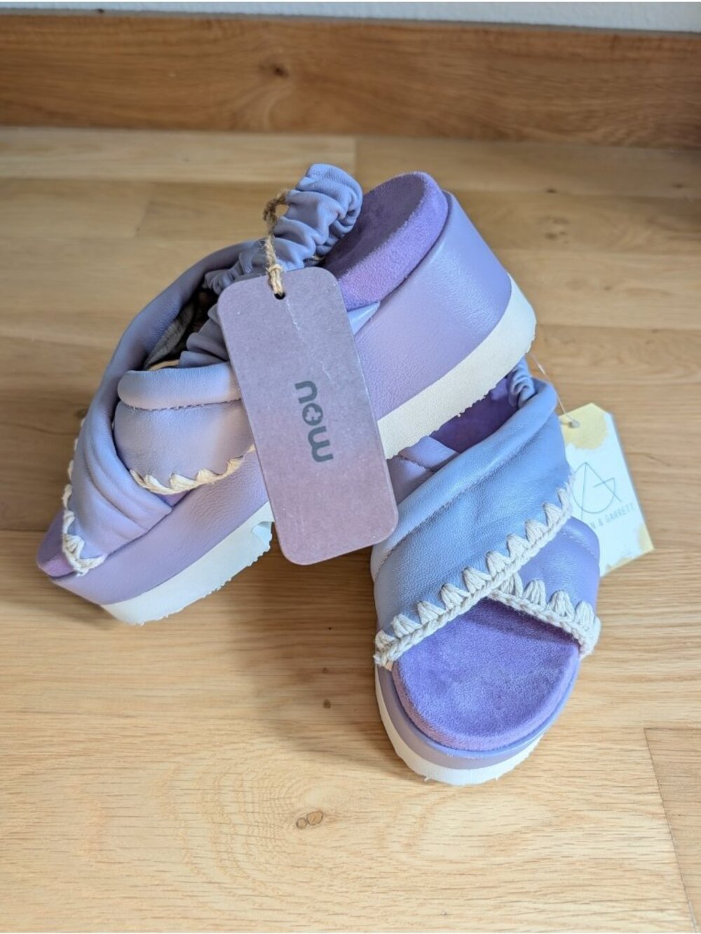 Mou Lilac Purple Lambskin Leather Criss Cross Platform Sandals $340, Size 36 | 6